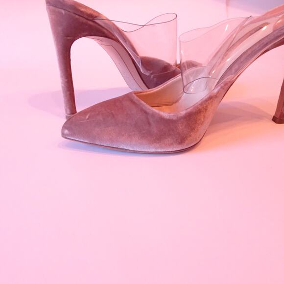 Sophia Webster Tara Velvet Clear PVC High Mules Sandals Sz 37 PINK - Picture 14 of 14
